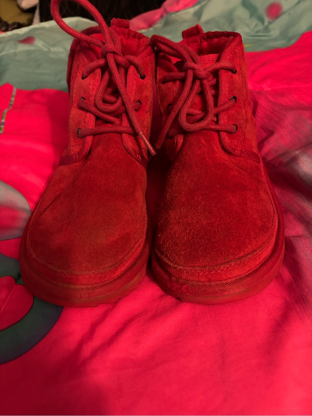 UGG Kids Red Suede Lace-Up Boots